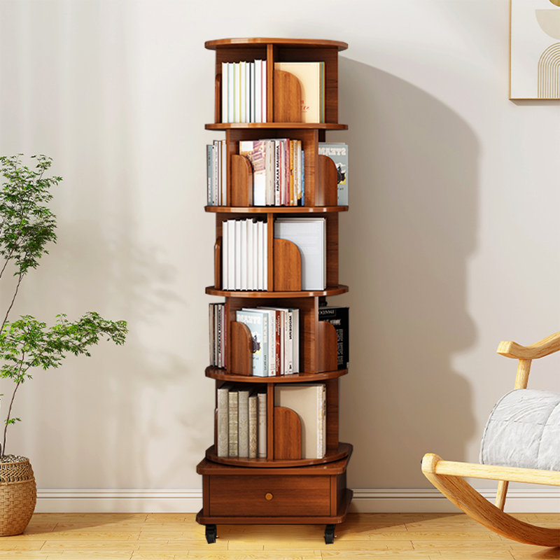 Red Barrel Studio® 68.1'' H 5 Tier Rotating Bookcase with Drawer | Wayfair